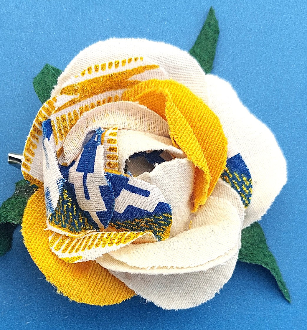 Barette Rose - Ethnique jaune, bleu & blanc