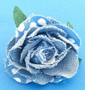 Barette Rose - Bleu jean & tissu pois blanc & bleu