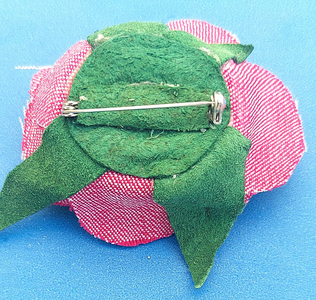 Broche Rose - Denim bleu & rouge rosé