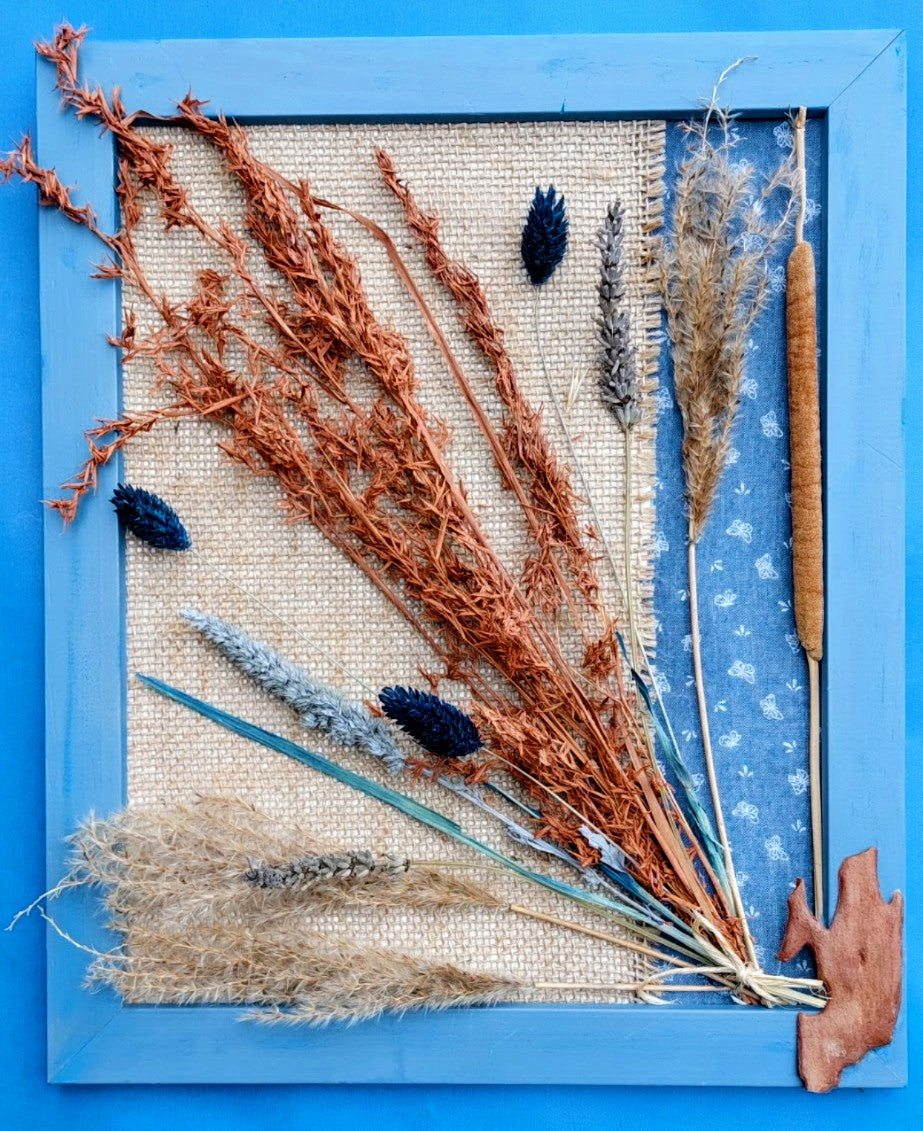 Bleu de jute et fleurs du temps